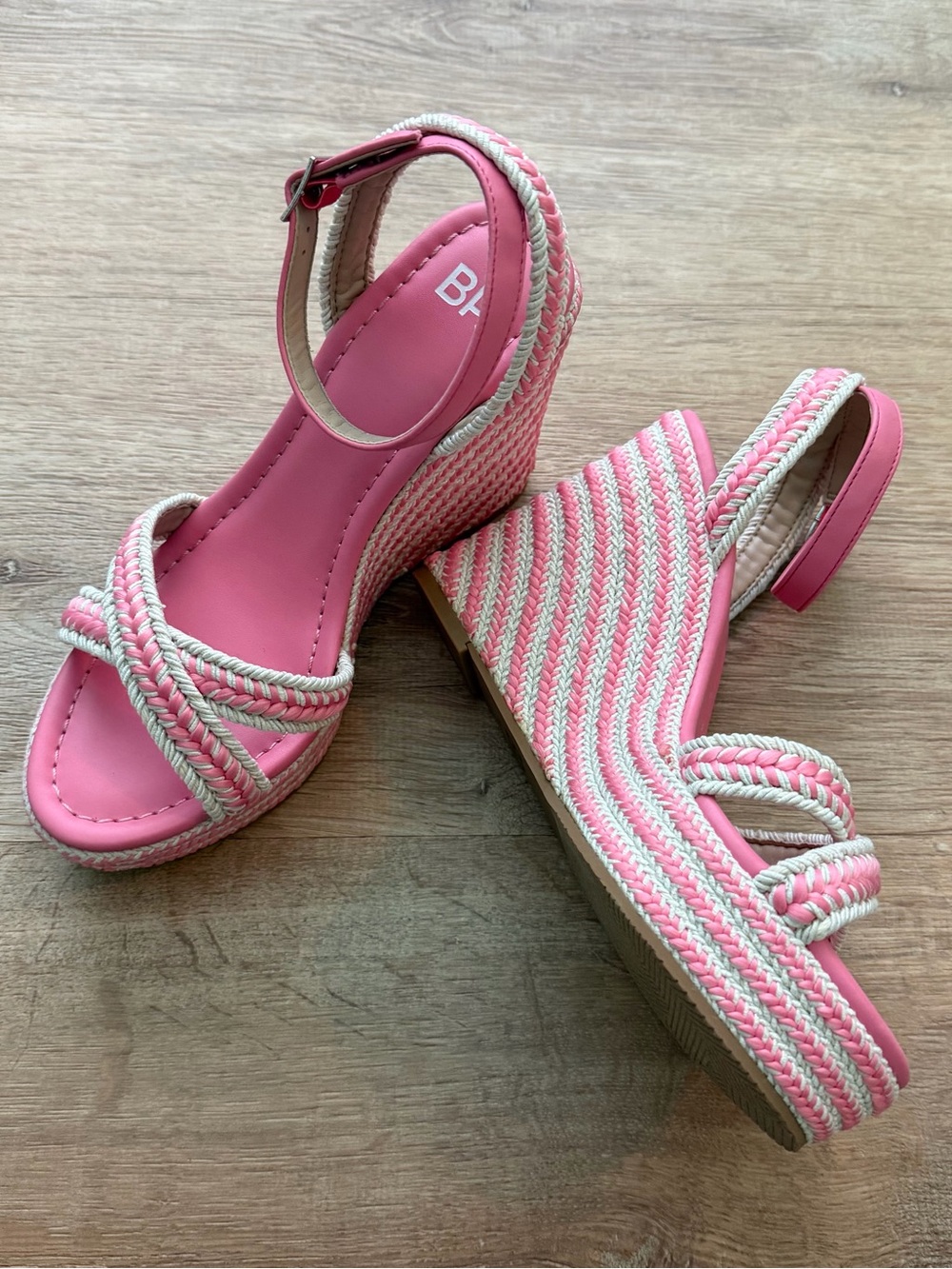 bp Pink Braided Rope Wedge Sandals